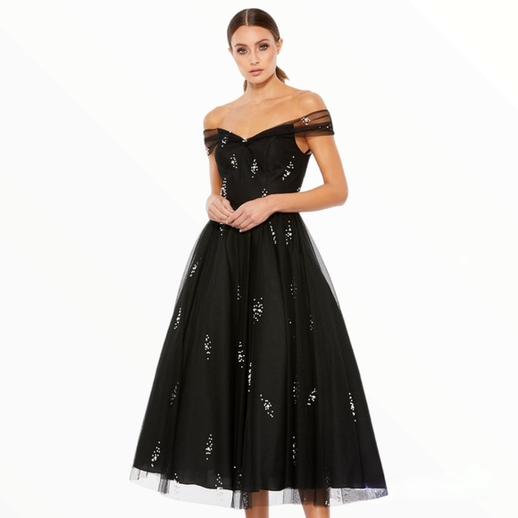 Mac Duggal Dresses & Skirts - NWT Ieena For Mac Duggal Pearl Bead Off-the-Shoulder Midi Dress Sz 6